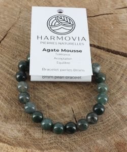 Bracelet Agate Mousse - Perles 8mm, 1 pièce